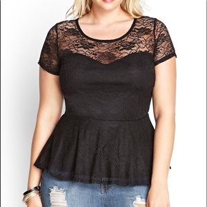 Forever 21+ Plus Black Lace Peplum